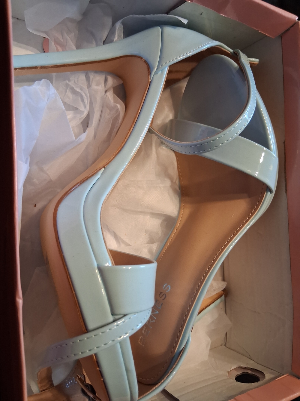 Patent Open-Toe Heeled Sandals in Light Blue - Women